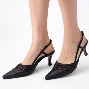 Martinez Valero Elegant Brown Leather Slingback Heels Women’s Size 8.5